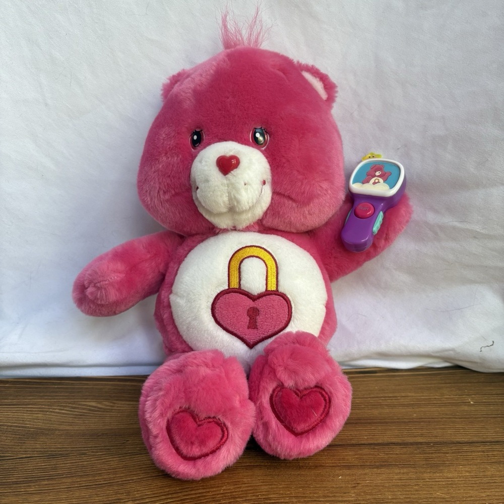 Care Bears Secret Bear Plush Electronic Remote Lights Up Pink Bear Stuffed Toy